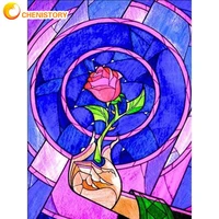 chenistory rhinestones diamond painting frame abstract rose square round embroidery mosaic cross stitch kit gift artwork