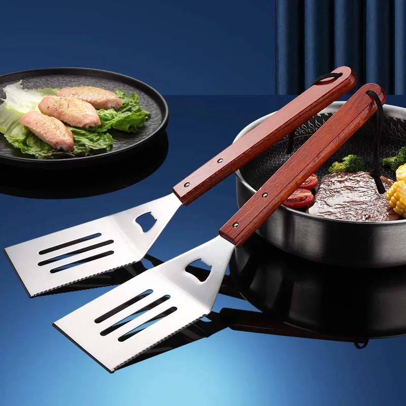 

Кухонная сковородка для рыбы из нержавеющей стали с деревянной ручкой, неприлипающая, искусственный совок, стейк, кухонная утварь