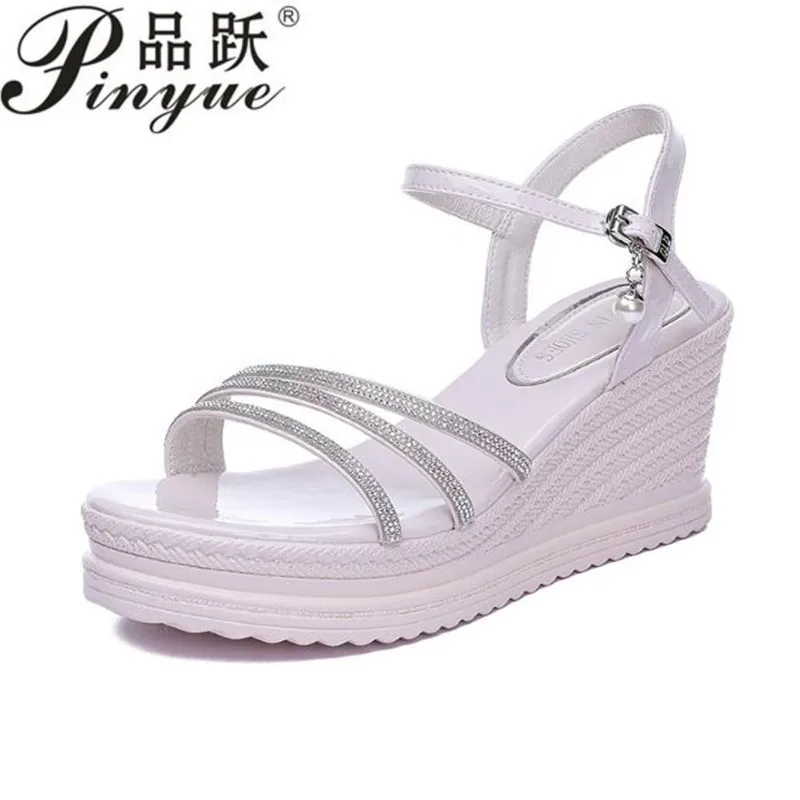 

7cm Women Summer Wedge Heel Sandals Platform Sandals Strap Open Toe Chunky Bottom Casual Shoes silver pink sandals 34 39