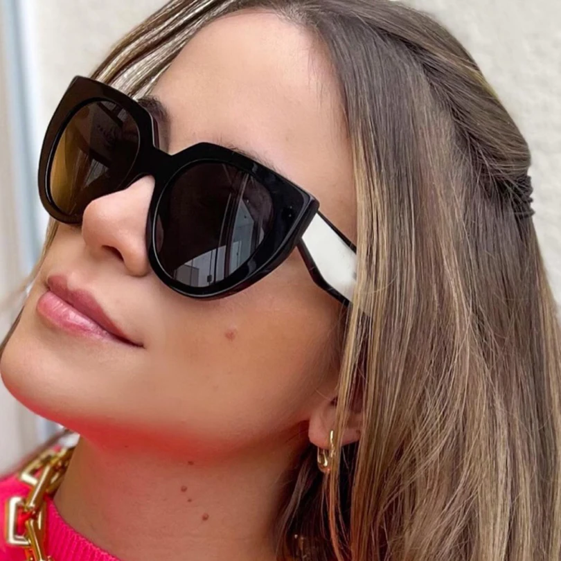 

Acetate Cat eye sunglasses women white temples with black line