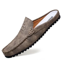 italian luxury shoes brand designer summer genuine leather casual slip on fashion half shoes for men loafers flats slippers