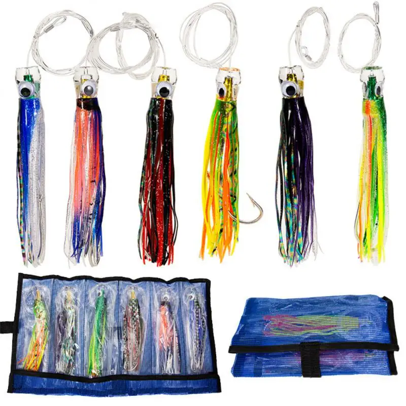 

6.5 Inch 6 PCS Tuna Kingfish Trolling Octopus Skirt Lures Sea Fishing Lures Silicone Fake Bait Rigged Lures Fishing Tackle Tools