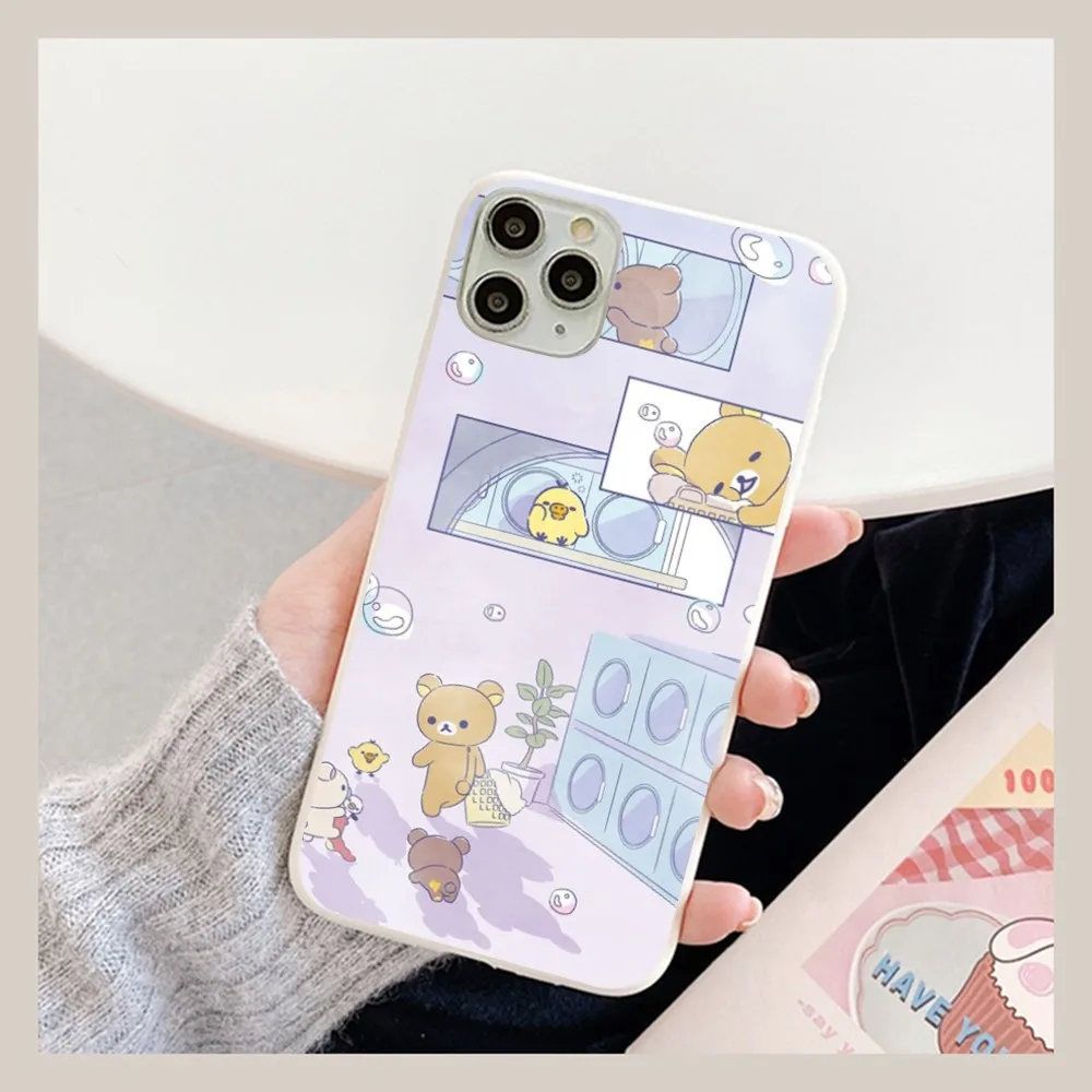 Cute Rilakkuma Phone Case For IPhone 14 11 12 13 Mini Pro Xs Max 8 7 6 6S Plus X XR Solid Candy Color