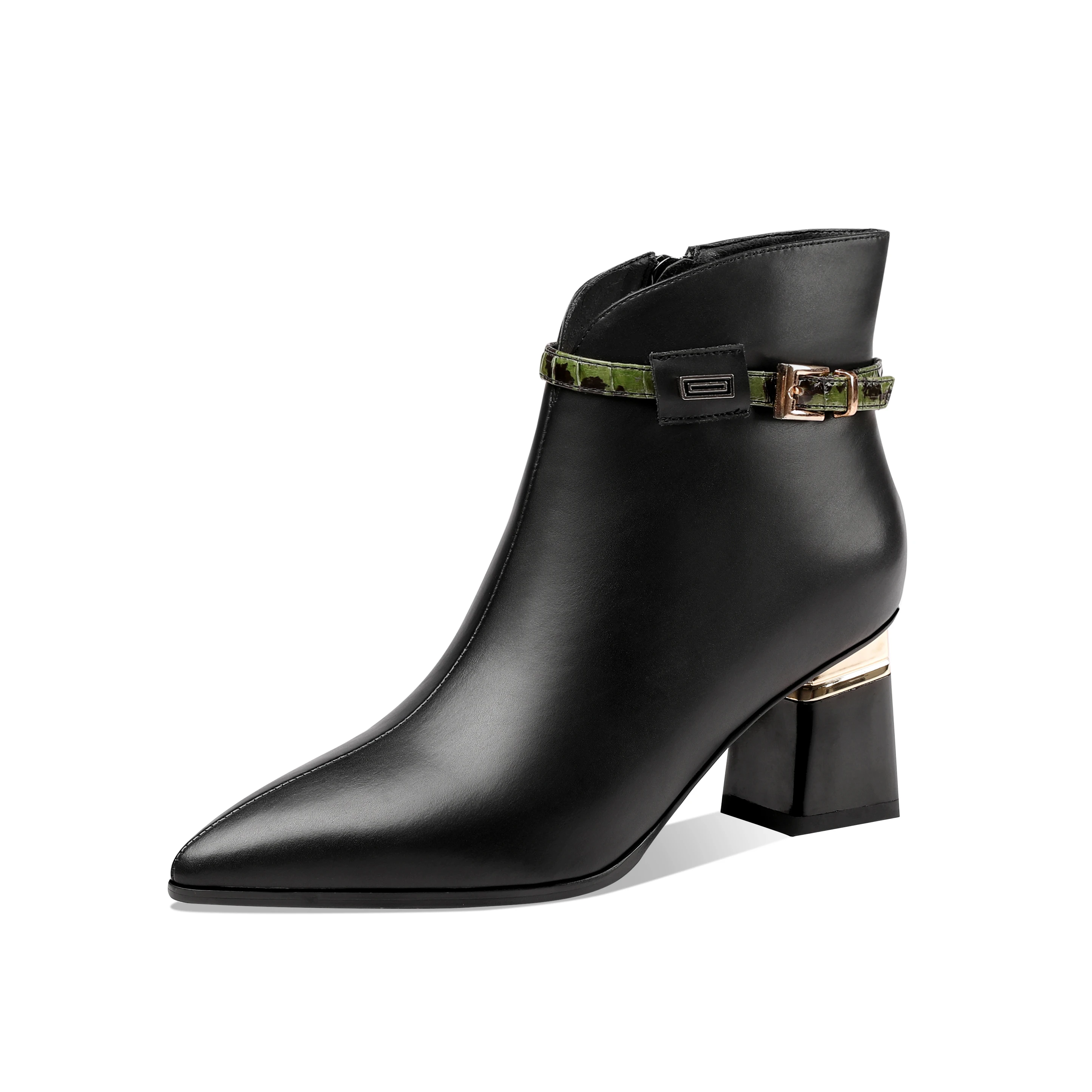 

Женские ботильоны ручной работы Mstyle, черные ботинки из натуральной кожи на массивном каблуке, с ремешком, с боковой молнией и острым носком и пряжкой