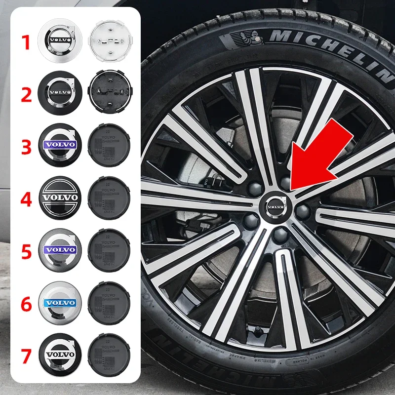 Фото Комплект из 4 шт. (64 мм) колпачков для центра диска с эмблемой VOLVO для Volvo XC60, V70, S60, XC90, S80, V40, XC70, V50 – декоративные аксессуары для колесных дисков №1