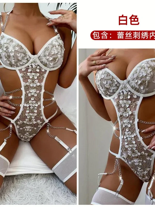 Новые сексуальные женские трехточечные кружевные комбинезоны с вышивкой
