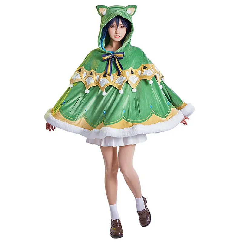 Ветрозащитный плюшевый плащ Venti костюм для косплея Genshin Impact женское пальто в