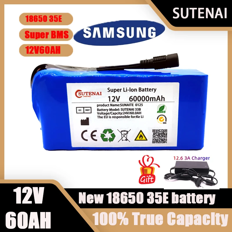 

100% Original 18650 Battery pack Large capacity 12v 60Ah 18650 lithium battery protection board 12v 60000mAh capacity + Charger