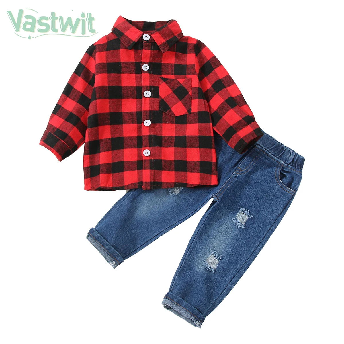 

Autumn Children Kids Boy Clothes Long Sleeve Gentleman Plaid Shirt Ripped Jeans Demin Pants 2Pcs/Sets Toddler Kids Clothing Suit