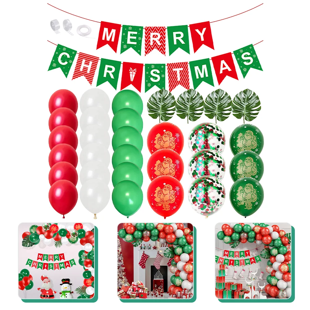 

Christmas Balloons Balloon Party Merry Banner Santa Banners Garland Decor Hanging Xmasdecorations Round Holiday Red White Green