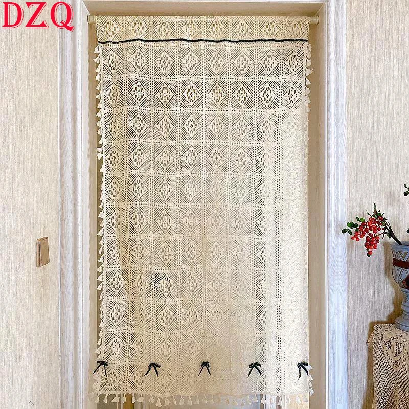 Американские кантри вязаные крючком Полые Короткие шторы для кухни ручной ромб