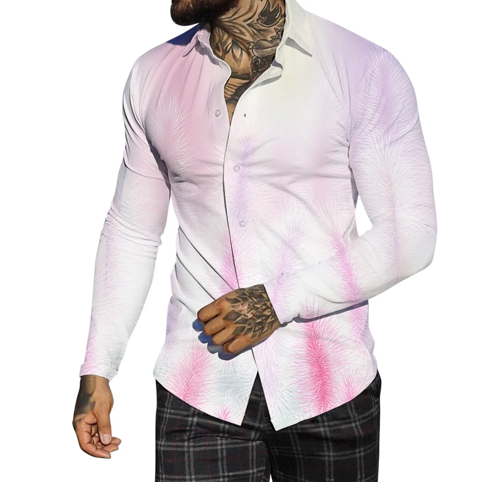 

striped printing Men Autumn Winter Single Breasted Casual Lapel Full Print Beach Long Sleeve Vacation Outdoor Holiday Shirt