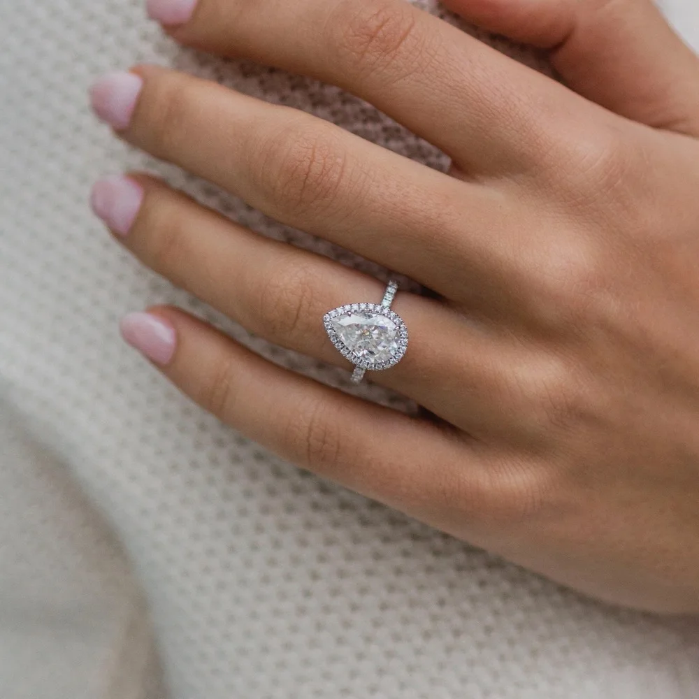 jovovasmile Moissanite Wedding Ring 14k White Gold 3carat 7x11mm Crushed Ice Hybrid Pear Cut Fashion Jewelry For Women Bague