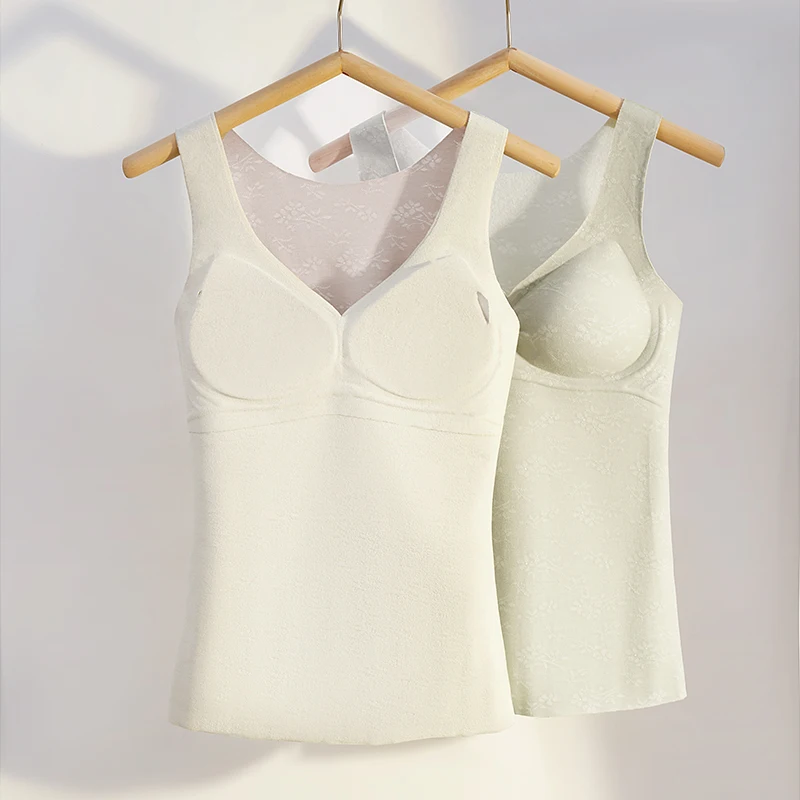 Bra & Vest In One Keep Warm vest Women Underwear One Piece Seamless Plus Velvet Top Underlay