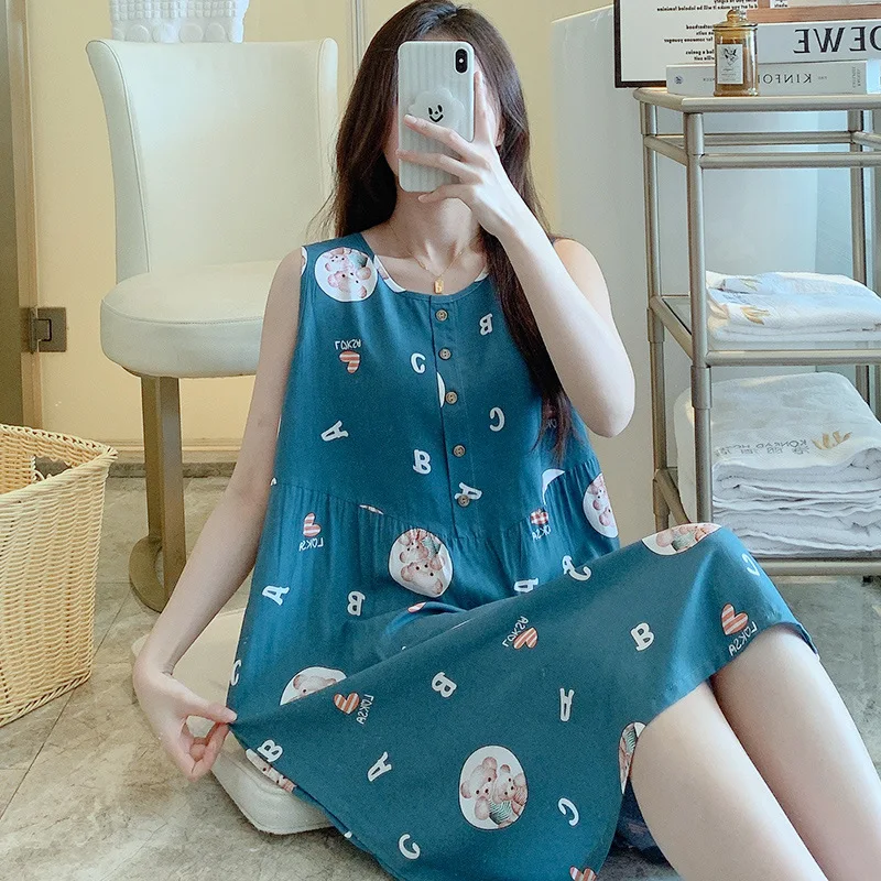 Night Wears For Women Sleeveless Round-neck One Piece Clothing Attractive Nightwear Summer Pajamas Big Size Women's Clothing