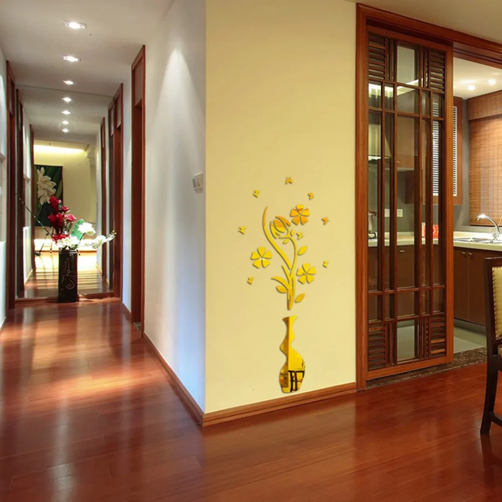 

1pc 3D Acrylic Wall Sticker Vase Self-adhesive Peel and Stick Mirror Wall Decals for Living Room