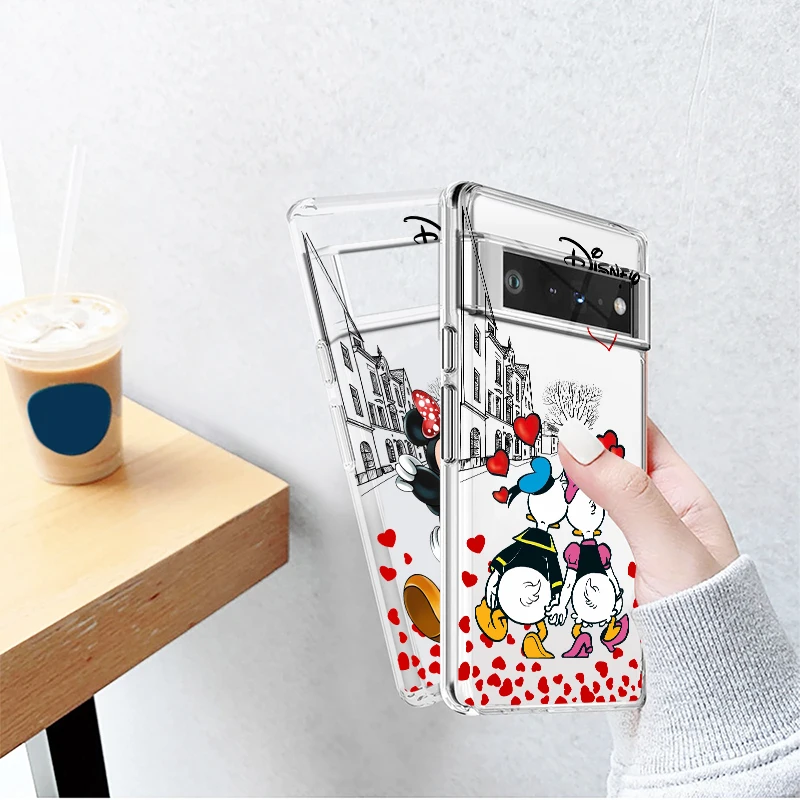Прозрачный чехол с Микки и Минни Маус для Google Pixel 8 7 6 Pro 6a 5 5a 4 4a XL