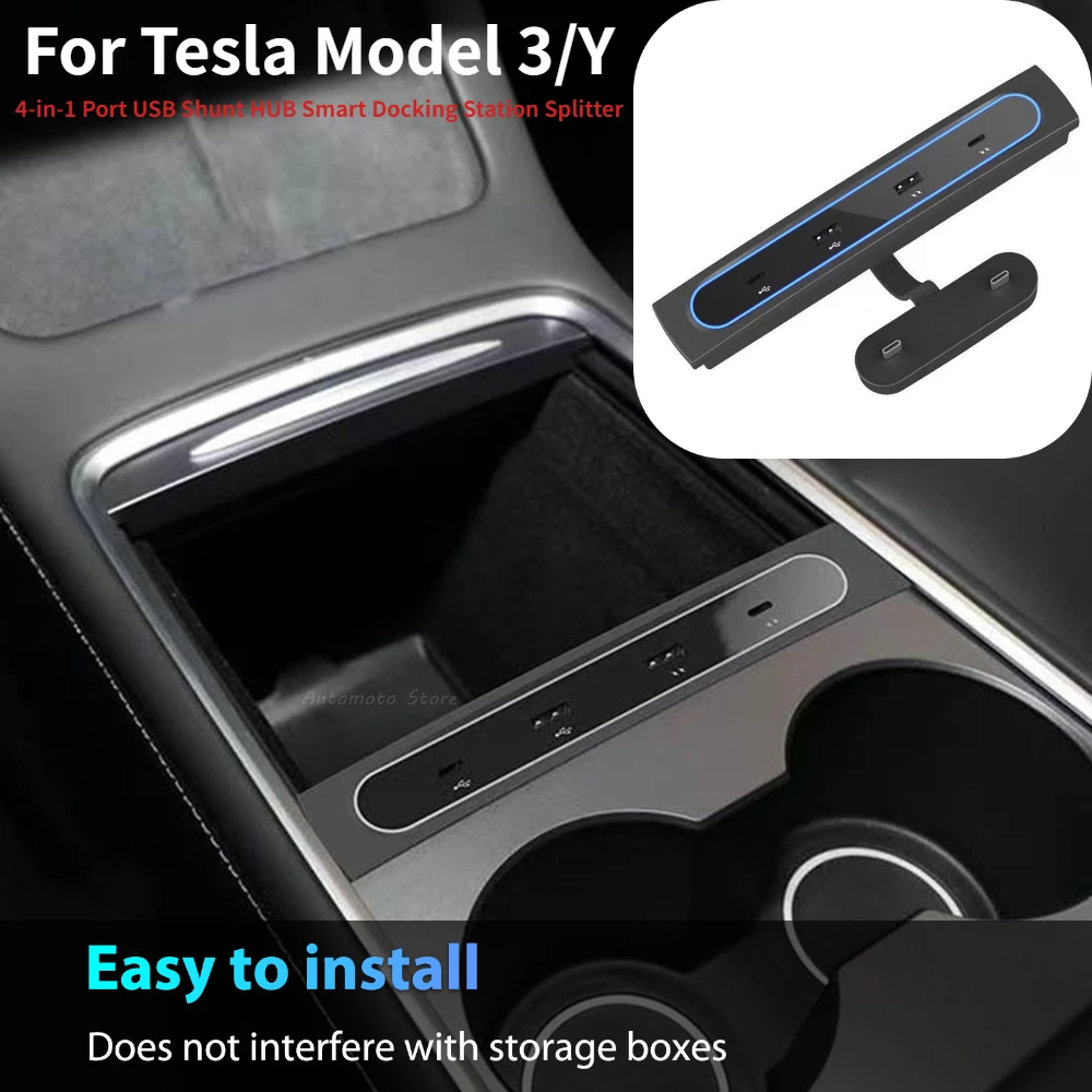 

Fast Charging Splitter for Tesla Model 3 Y 2021 Glove Box USB HUB Mini HUB Extender Suitable for Gamepads Tablets