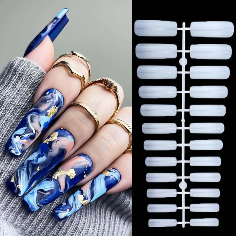

120Pcs Long Square Fake Nails Nude White French Coffin Tip Press On Nails Full Cover Gel False Nail Art Manicure for Women