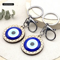 assomada wood lucky evil eye keychains for girl women men bag car handmade turkish blue eyes key chain pendant decoration gift