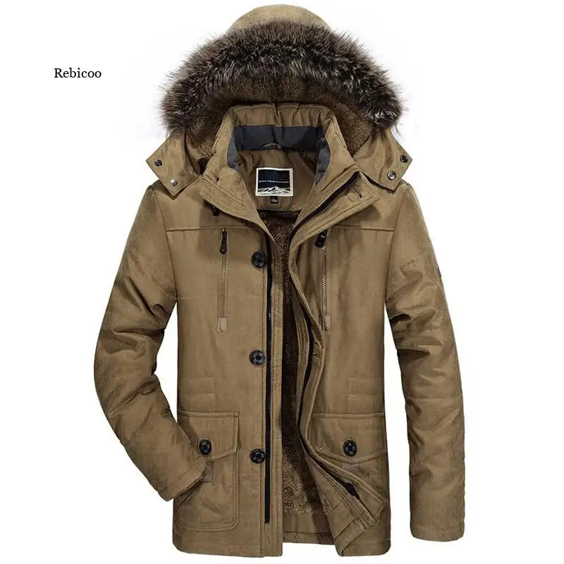 

Winter Jacket Men Cotton Padded Warm Parka Coat Casual Faux Fur Hooded Fleece Long Male Jacket Windbreaker Men