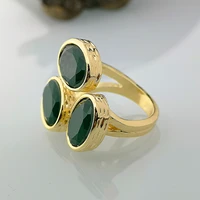 luxury aaa dark green cubic zirconia wedding rings charms golden metal three head filled cz stone rings for women jewelry