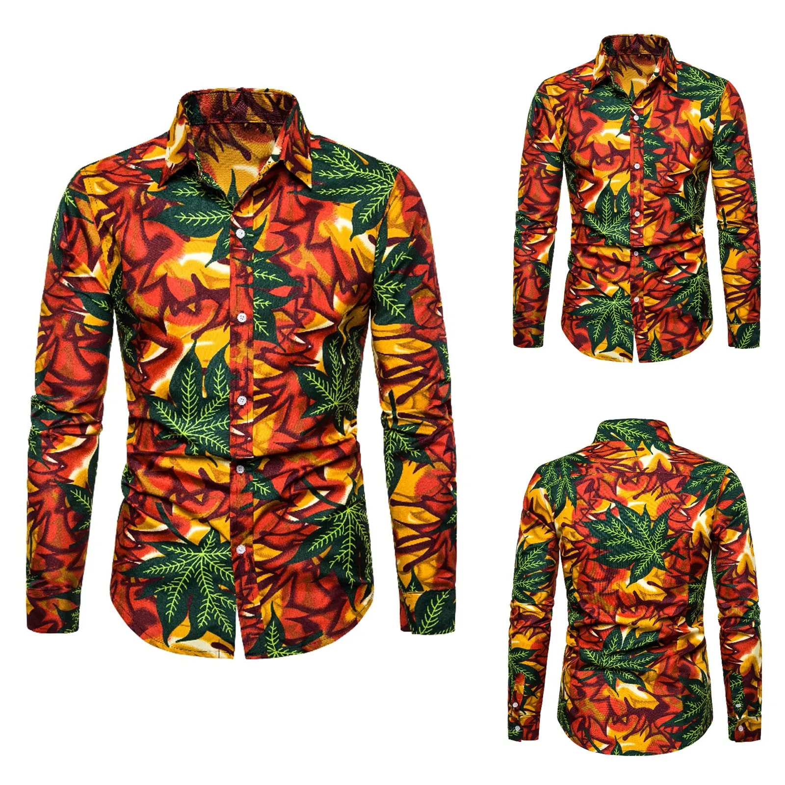 

Men's Shirt Lapel Sleeved Casual Large SIze Long Printed Loose Men Shirts Turn
