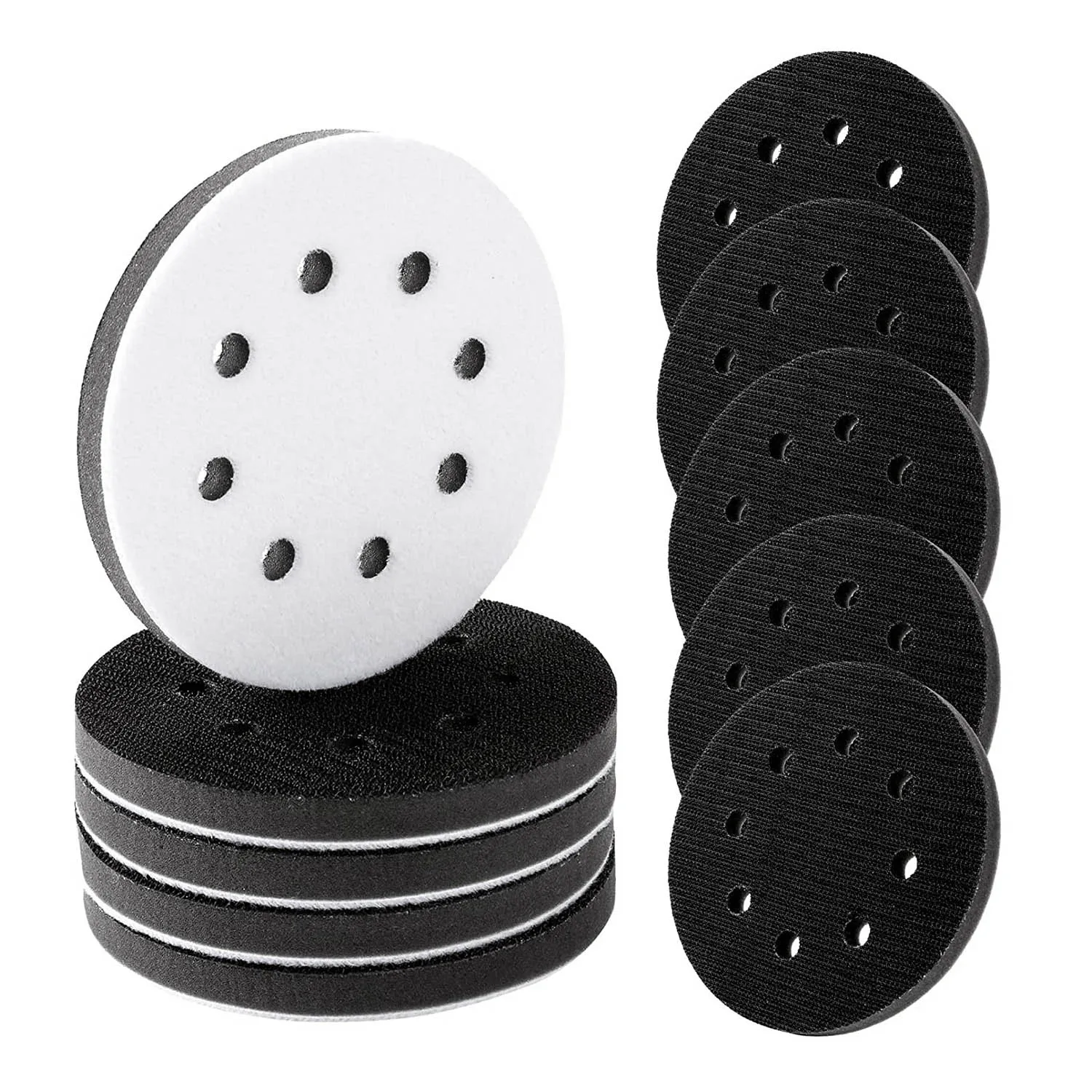 

Soft Density Interface Pads 5 Inch 8 Holes Hook and Loop Sponge Cushion Buffer Backing Pad Foam Sanding Interface Pads