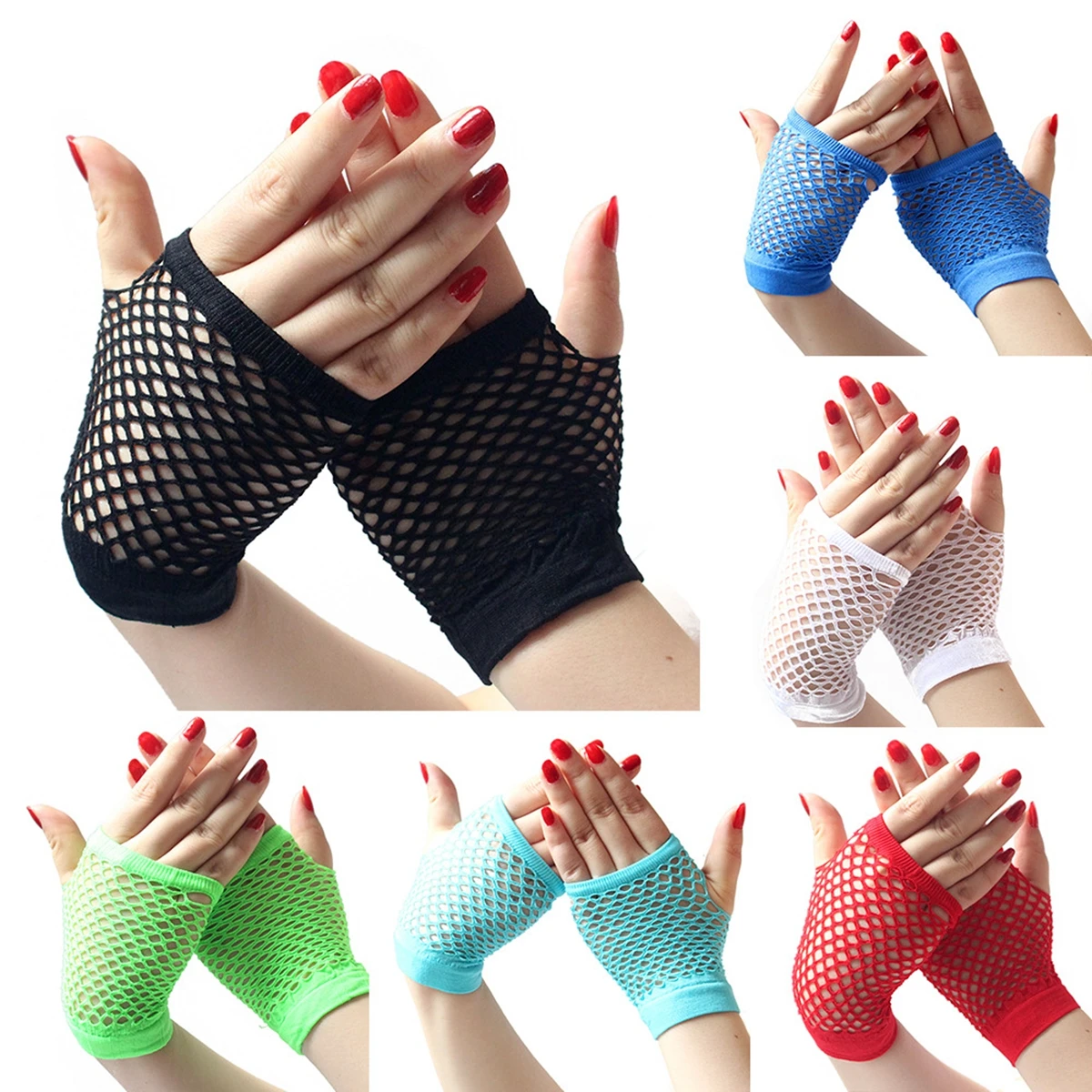

1Pair Stylish Middle Fishnet Fingerless Gloves Girls Dance Gothic Punk Party Prom Gloves