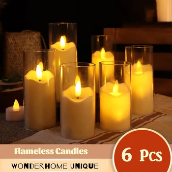 6Pcs Led Flameless Electric Candles Lamp Acrylic Glass Battery Flickering Fake Tealight Candle Bulk for Wedding Christmas 1