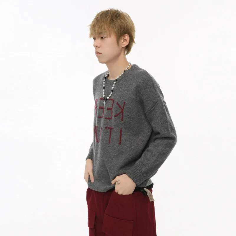 SYUHGFA корейский стиль с вышивкой букв мужской пуловер вязаный круглый воротник