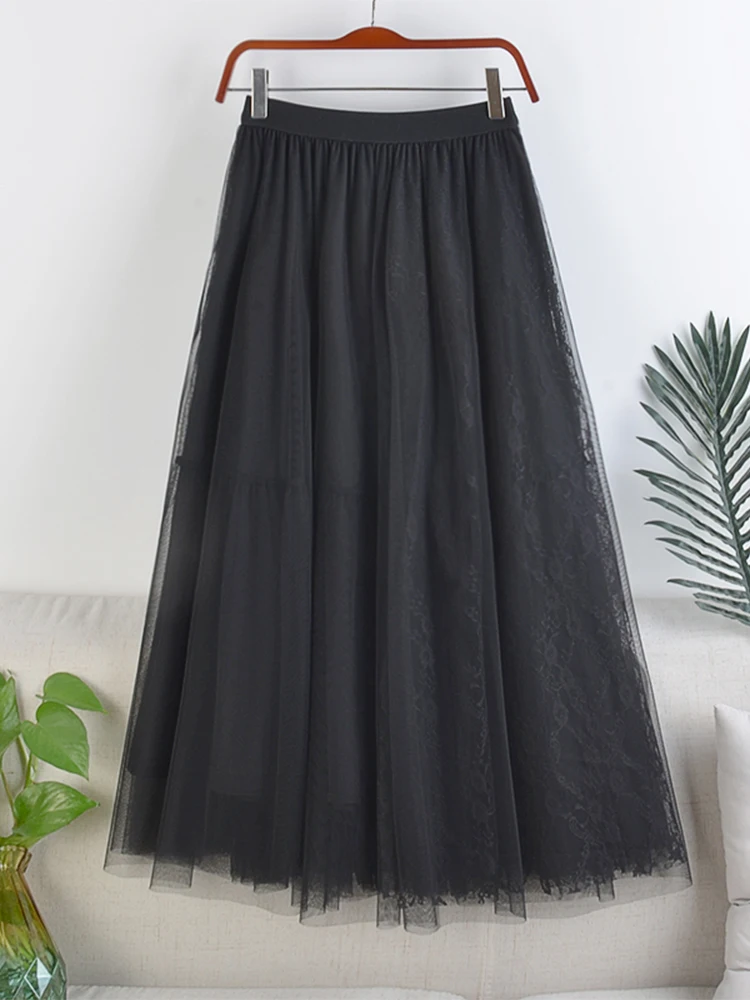 Женская кружевная юбка TIGENA однотонная трапециевидная с цветочным принтом и