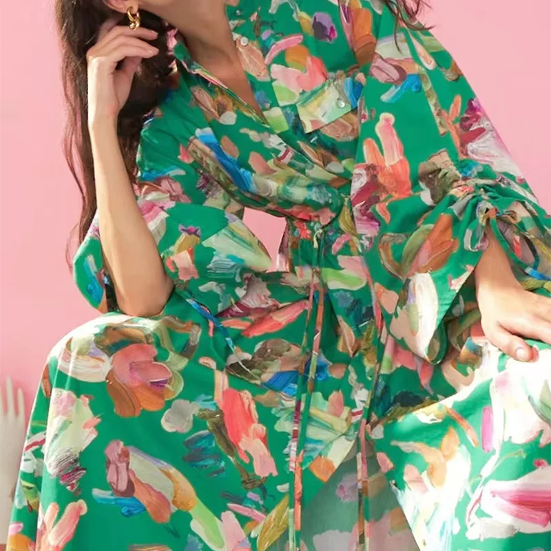 

Женское платье с принтом Xiaoli, платье с воротником и одной пряжкой, весна-лето 2022