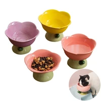 cute ceramic cat bowl non slip flower shape new high foot dogs puppy feeder feeding food water elevated raised dish pet supplies