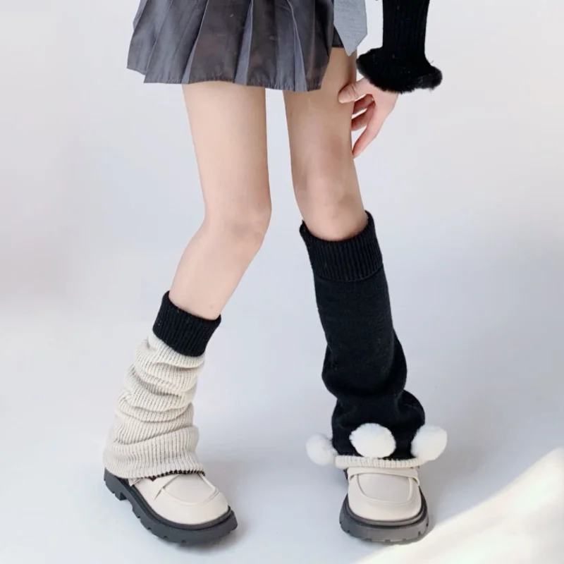 Y2k Punk Solid Black White Cool Knit Long Socks Women Outdoor Knee High Elastic Leg Warmers Lady Warm Slim Gothic Rock Sock