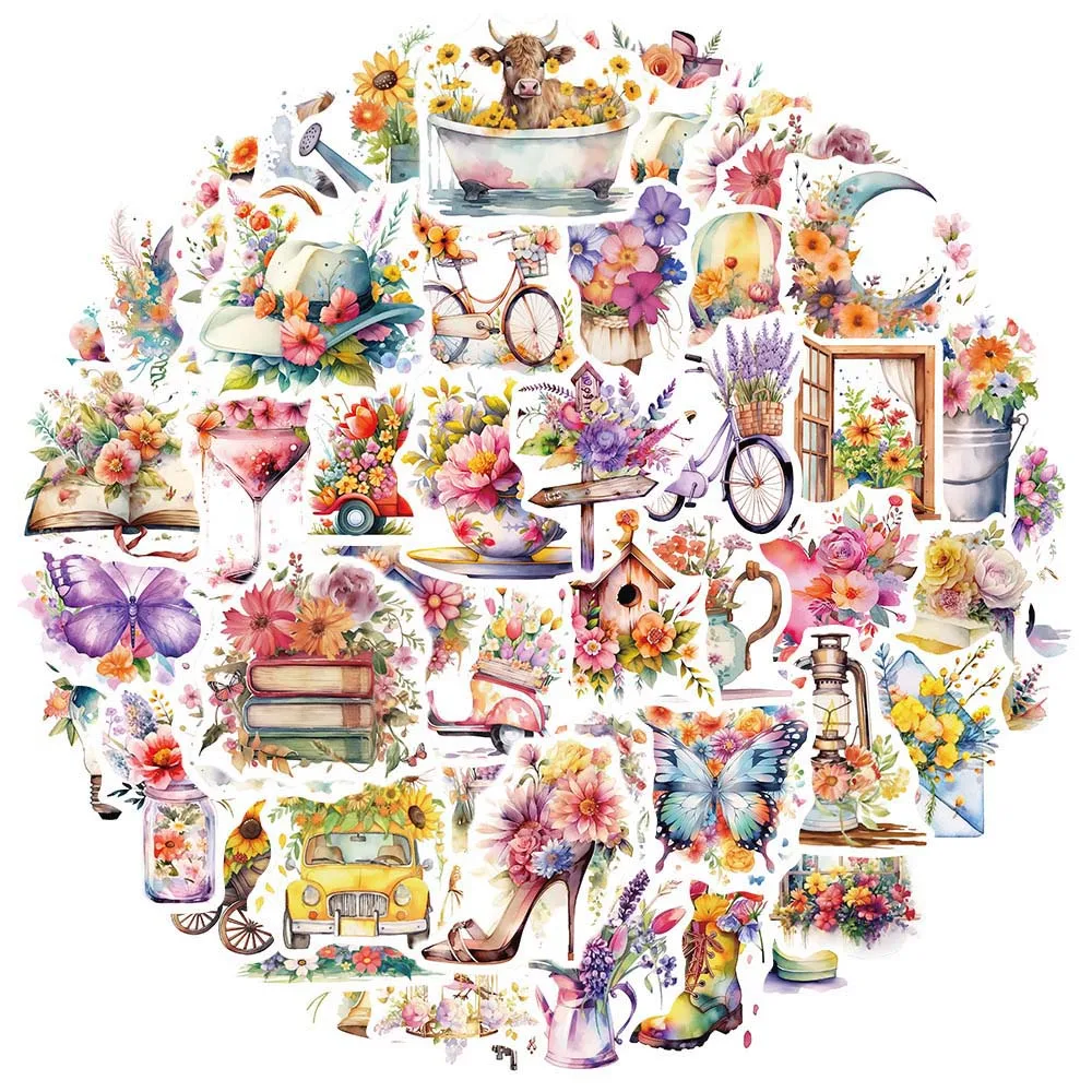 

10/50Pcs Retro Flower World Aesthetic Cartoon Varied Graffiti Stickers DIY Helmet Laptop Phone Decoration Travel Luggage Decals
