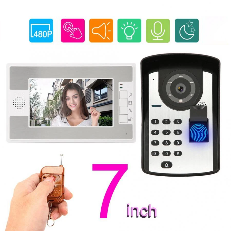 SYSD 7 Inch Color Monitor Wired Video Door Phone Intercom for Home Apartment with Fingerprint password  Camera