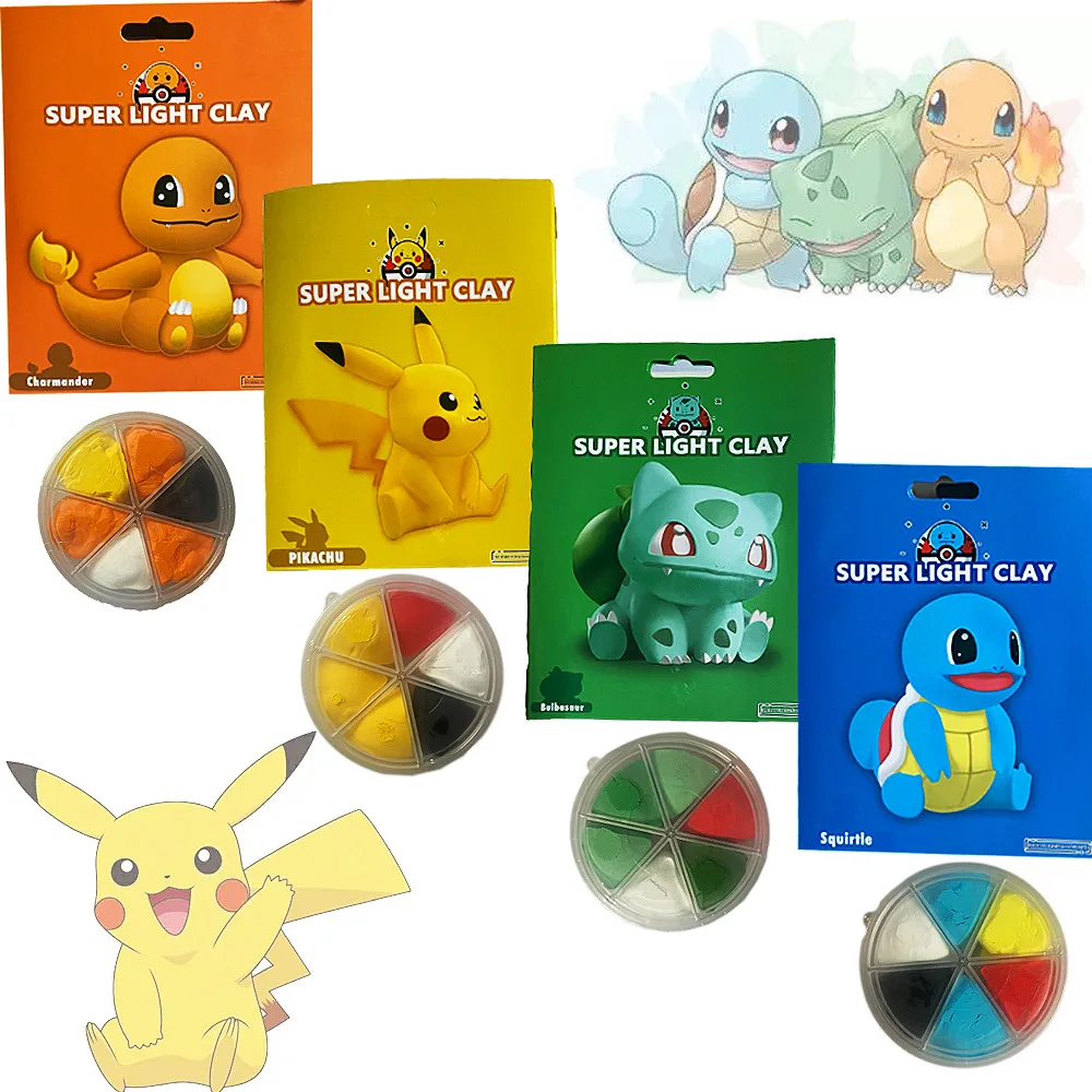 

Pikachu Cartoon Anime Charmander Squirtle Bulbasaur Light Soft Clay Diy Toy Educational Air Dry Polymer Light Safe Clay Toy Gift