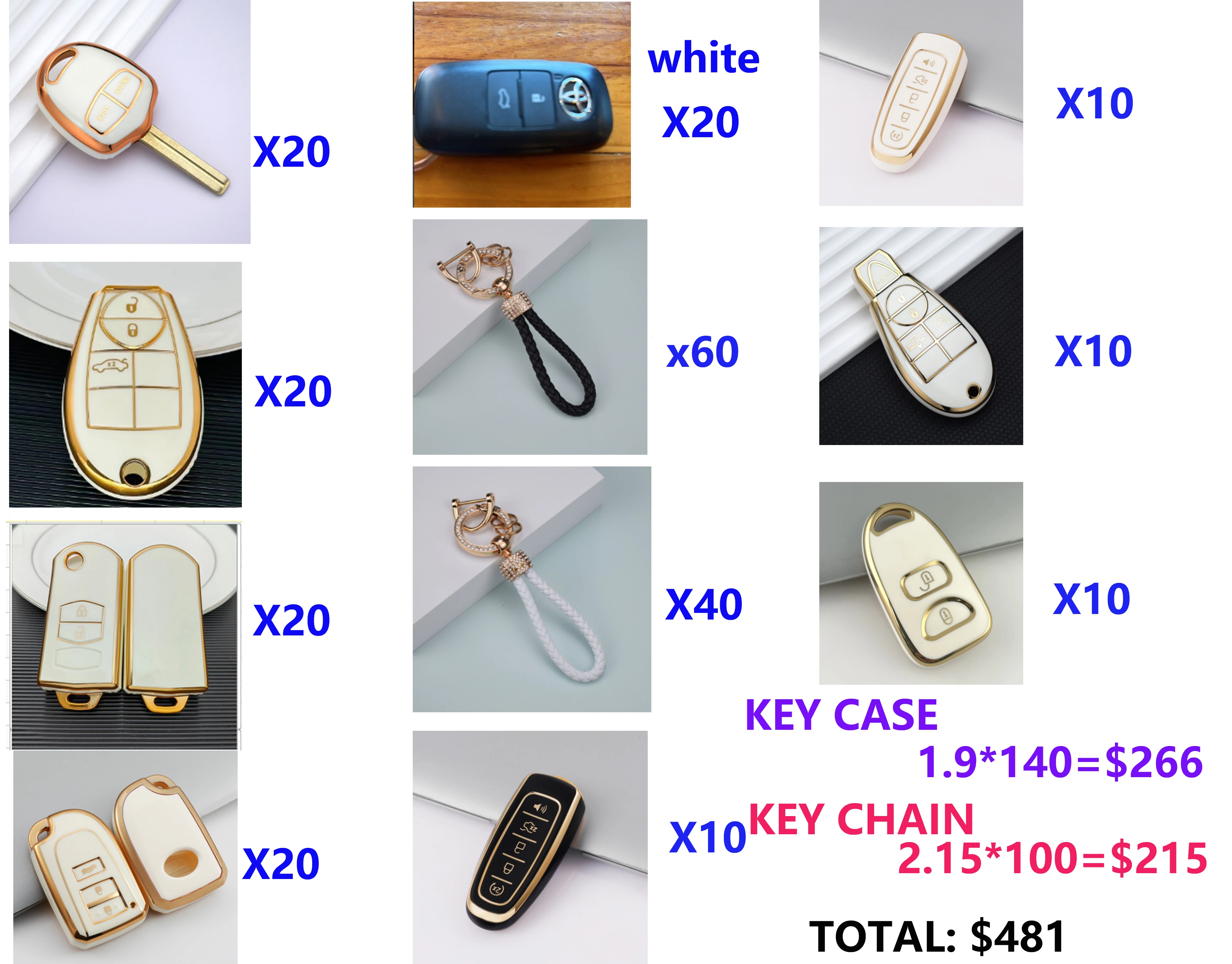 

Mixed car key case 140 cases and 100 key chains,
