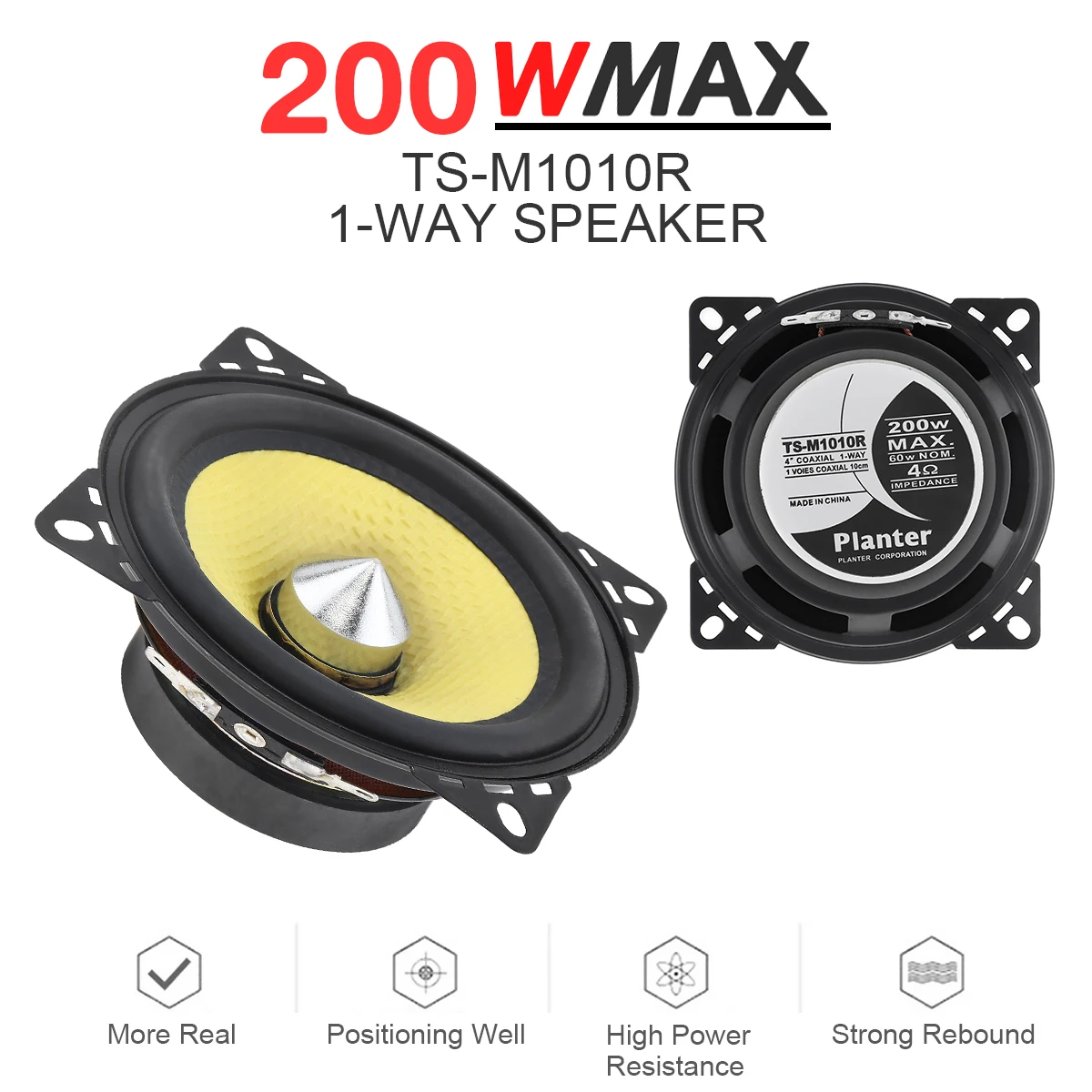 

1 Piece 4 Inch 200W Car HiFi Coaxial Speaker Auto Door Vehicle Audio Music Stereo Full Range Frequency Speakers