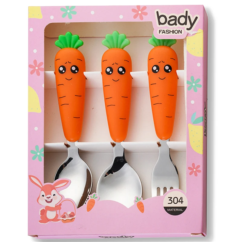 

3/2/1pcs Stainless Steel Carrots Tableware Set Children Fork Spoon Flatware Baby Kids Dinnerware Cutlery Feeding Gadget Supplies