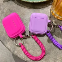 case for airpods 123 silicone solid color protective earphone cover for apple air pods pro with spring fexible chain keyring