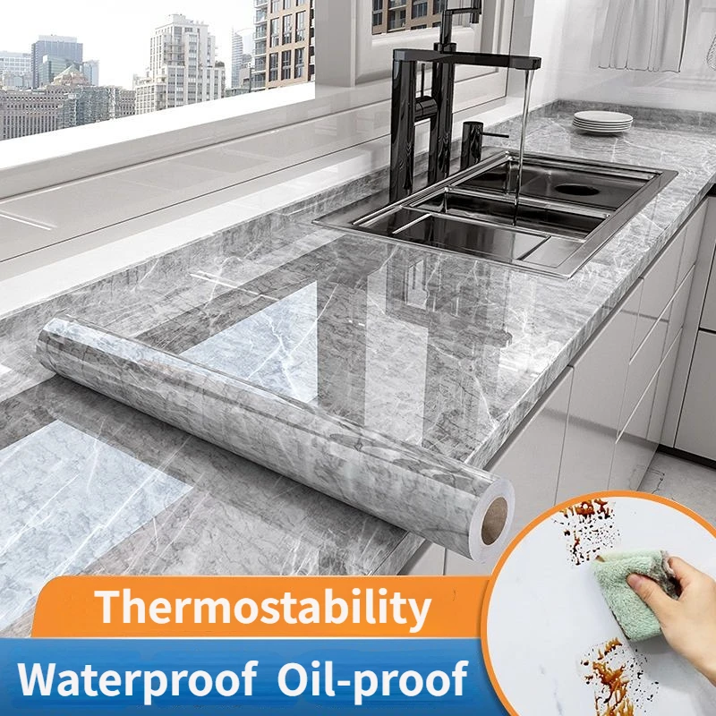 

Marble Wallpaper Self-adhesive Kitchen Oil-proof Sticker Kitchen Table Top Waterproof Tile Wallpaper Home Renovation Sticker