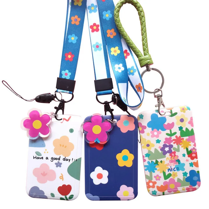 

Japanese and Korean lovely flowers Label ferrule Student school card sleeve Credential holder Key chain