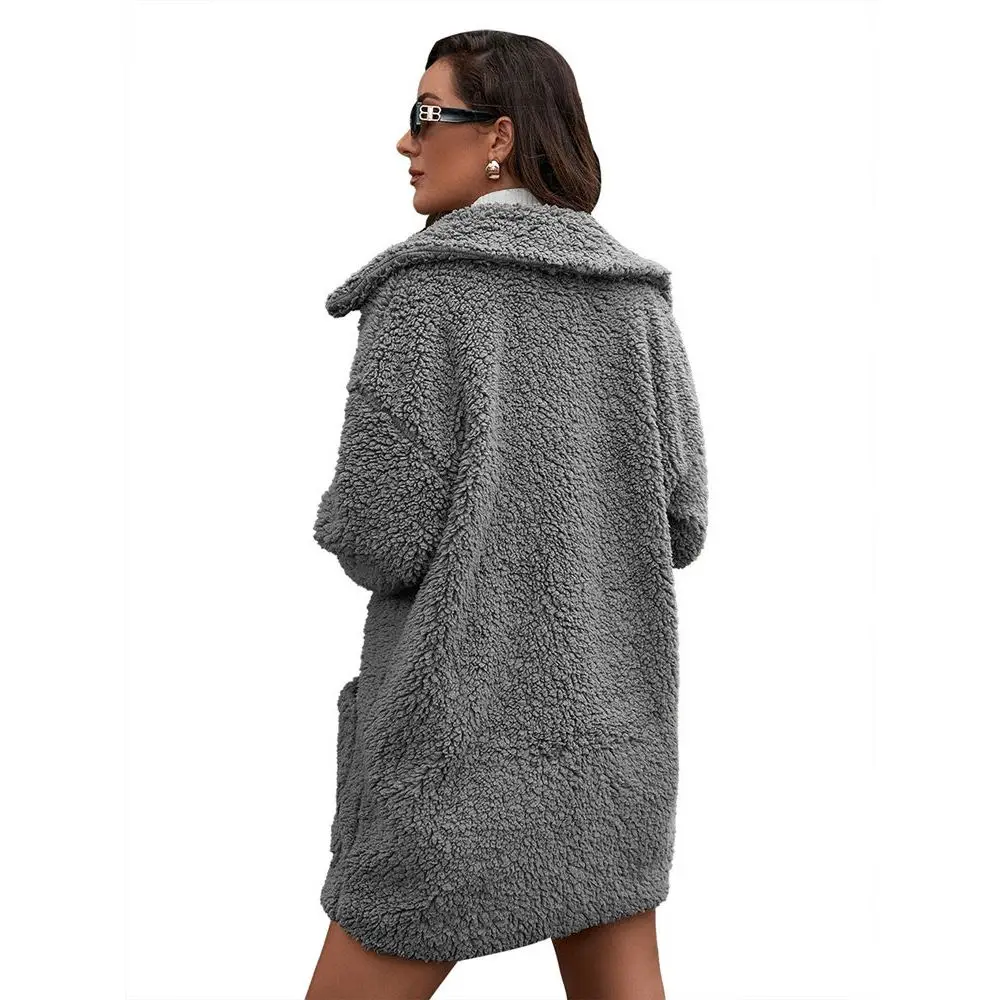 Winter Women Faux Fur Coat Sherpa Fleece Long Cardigan Autumn Warm Streetwear Ladies Teddy Puff Windbreaker Jacket brown