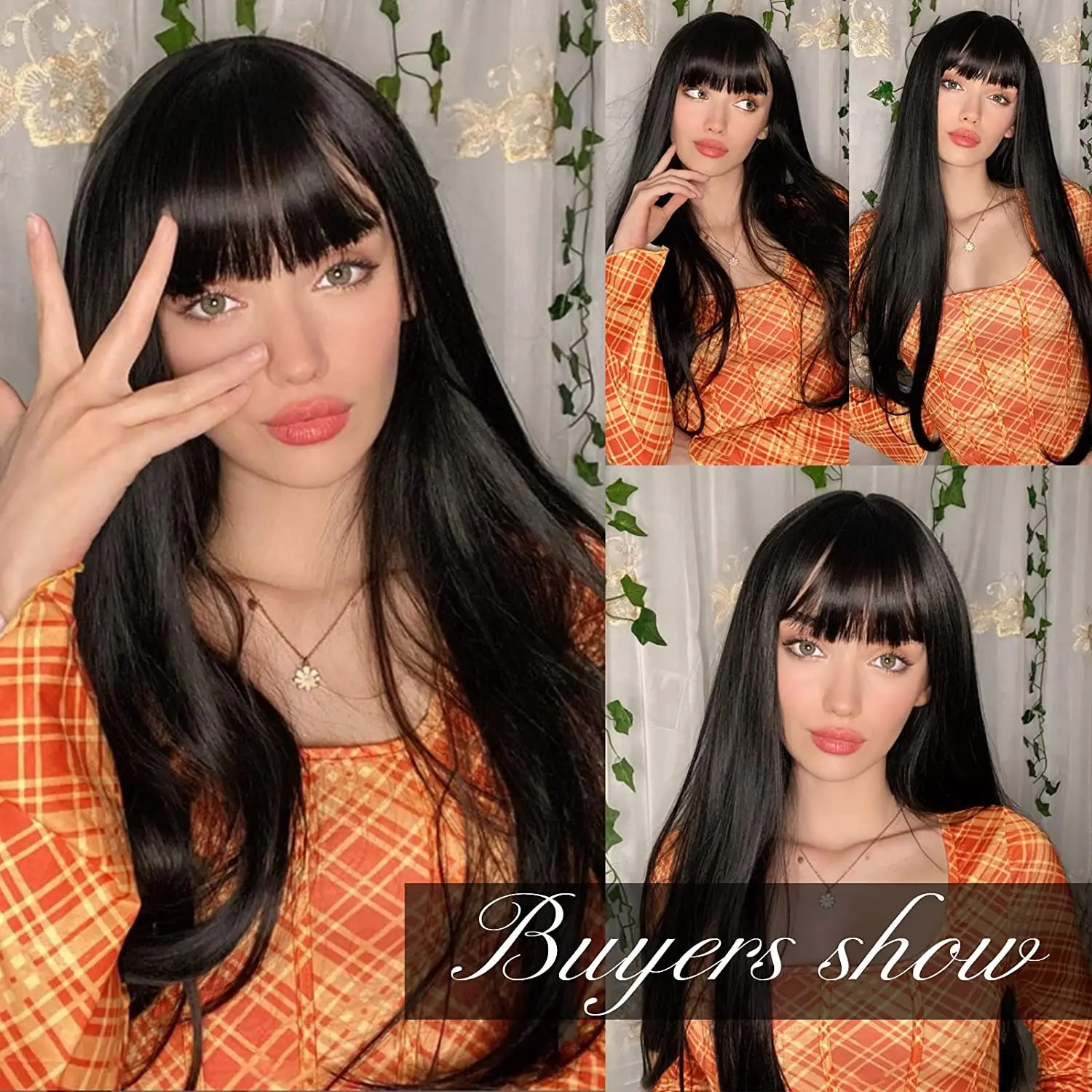 Длинный прямой синтетический парик с челкой темно-черные серые волосы парики для