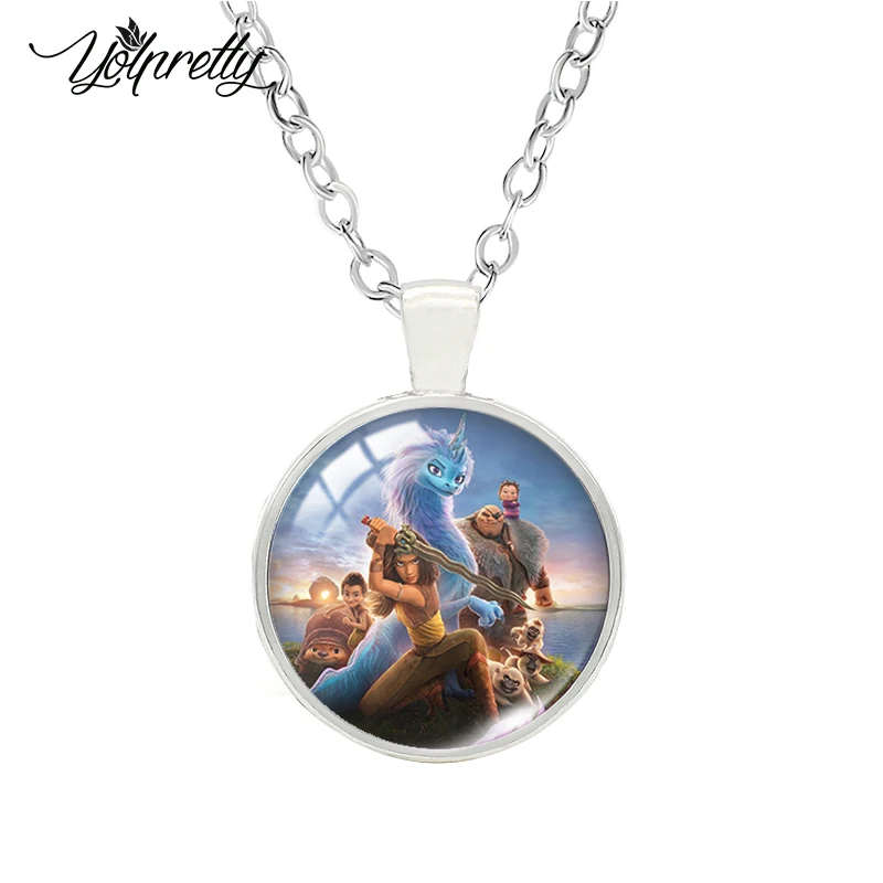 Ожерелье с круглым кабошоном и кулоном в виде мультяшного героя Диснея Raya and the Last
