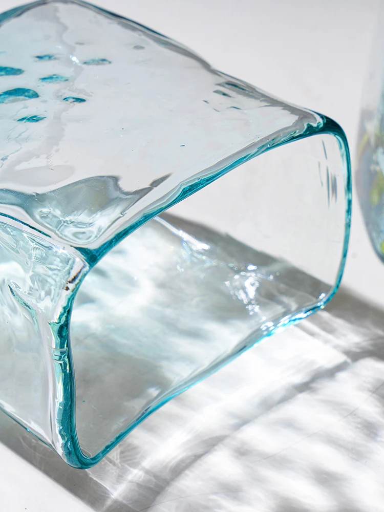 Квадратная гидропонная ваза для цветов синее стекло украшение рабочего стола