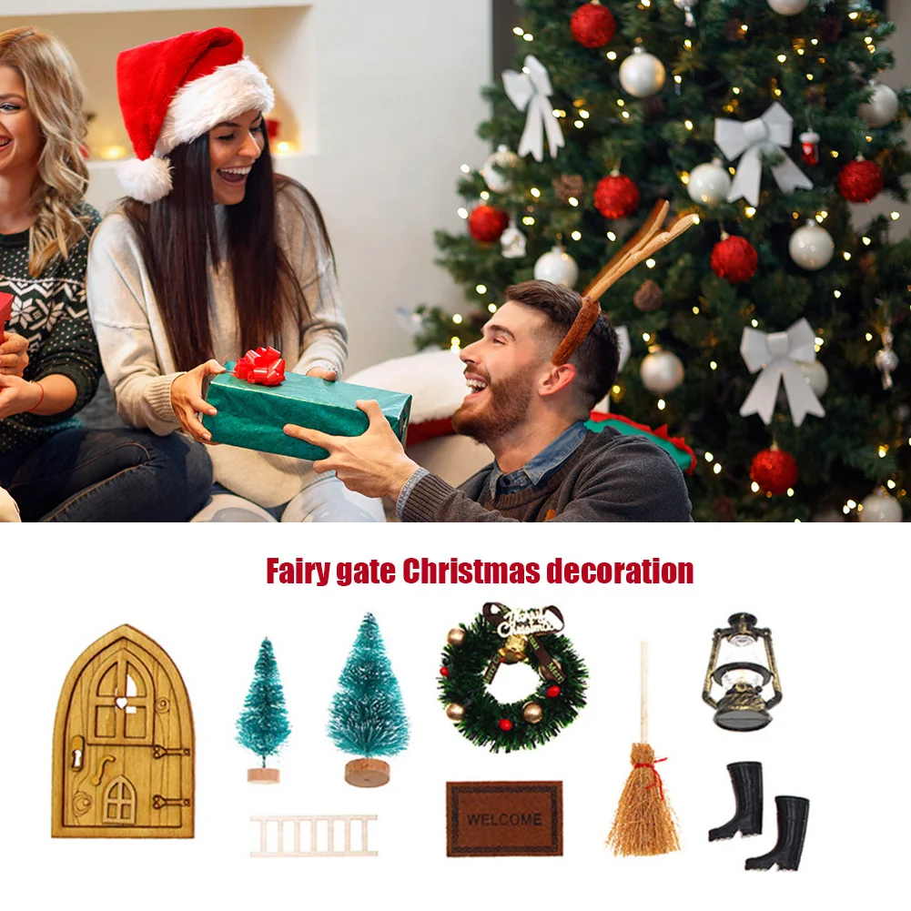 

1:12 Christmas Simulation Mini Fairy Door Kits Mini House Festive Supplies Holiday Birthday Gifts for Home Corner Table Cabinet