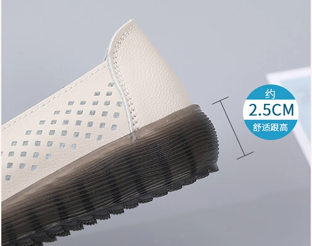 Summer Shoes Woman Leather Breathable Ladies Flat Shoes Casual Loafers Slip On Women's Flats Shoes Female Hollow Holes Shoes